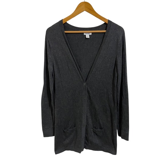Old Navy Gray Cardigan Sweater Long Sleeve Button Front Pockets Women's Medium - Picture 1 of 9